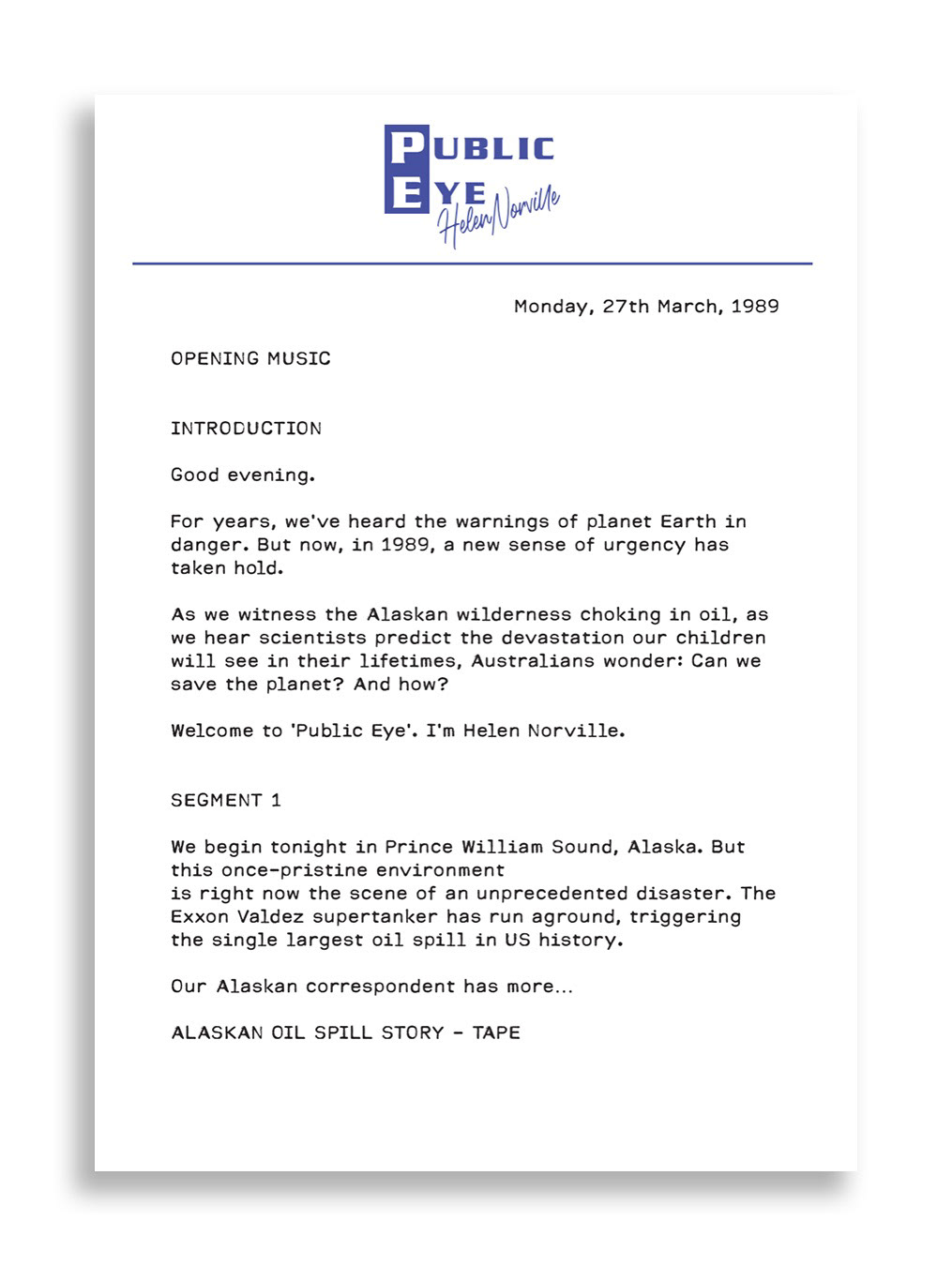 Iteration of Helen's letterhead and script.