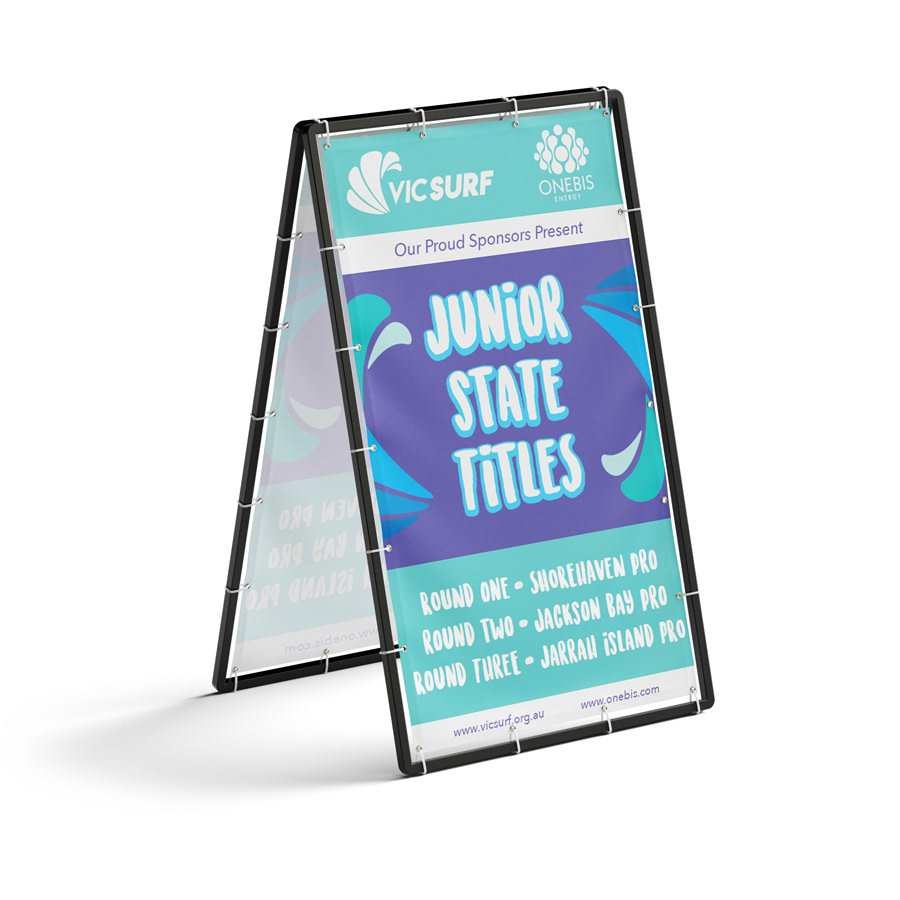 A-frame design for junior surfing event including logo designs
