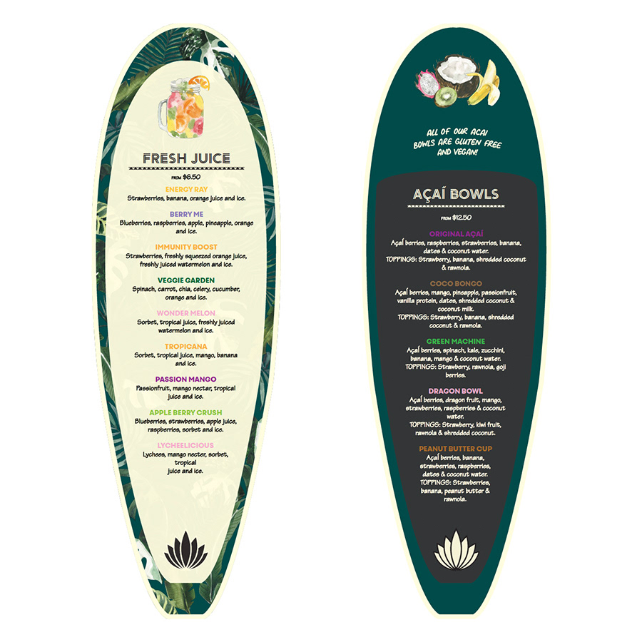 Surfboard shaped price list designs