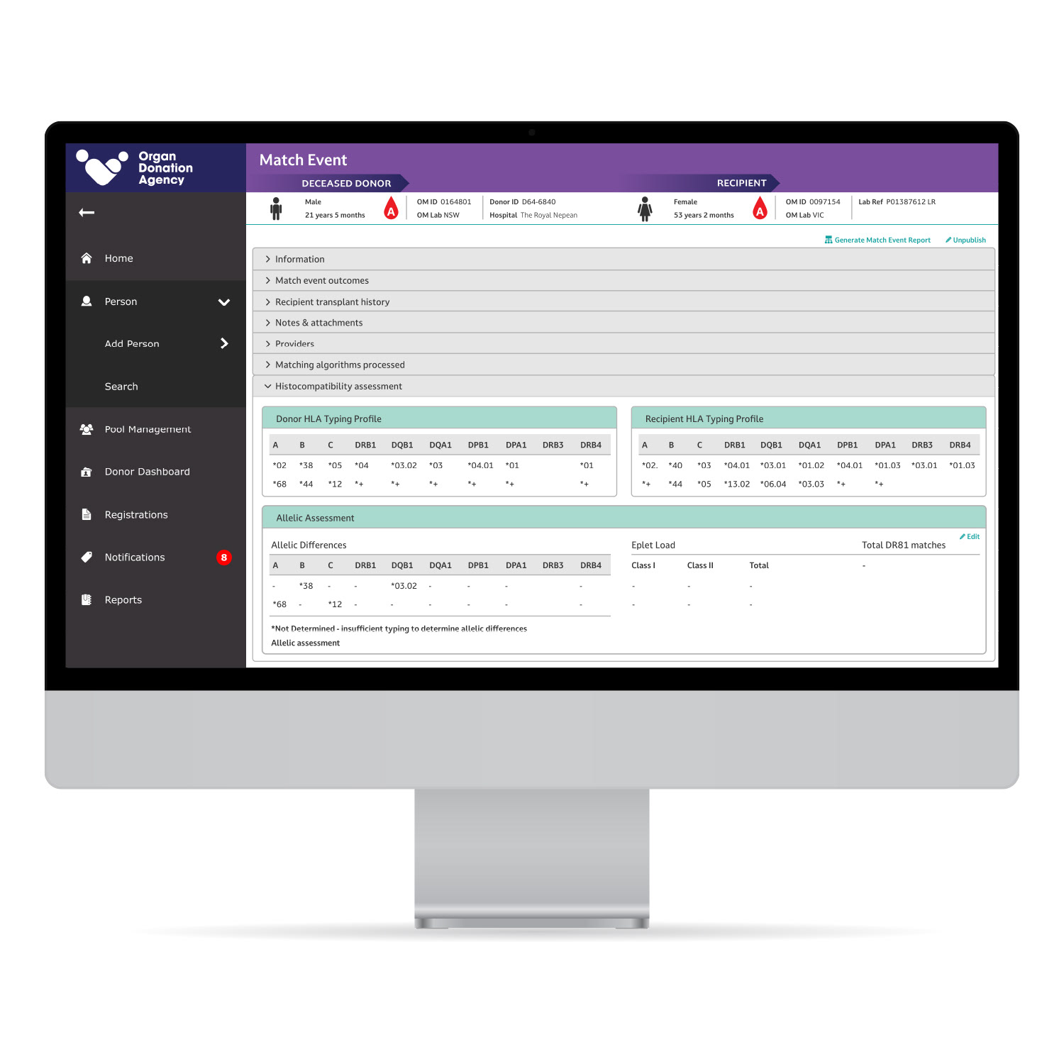 Interface for organ donation organisation computer (Love Divided By Eleven)