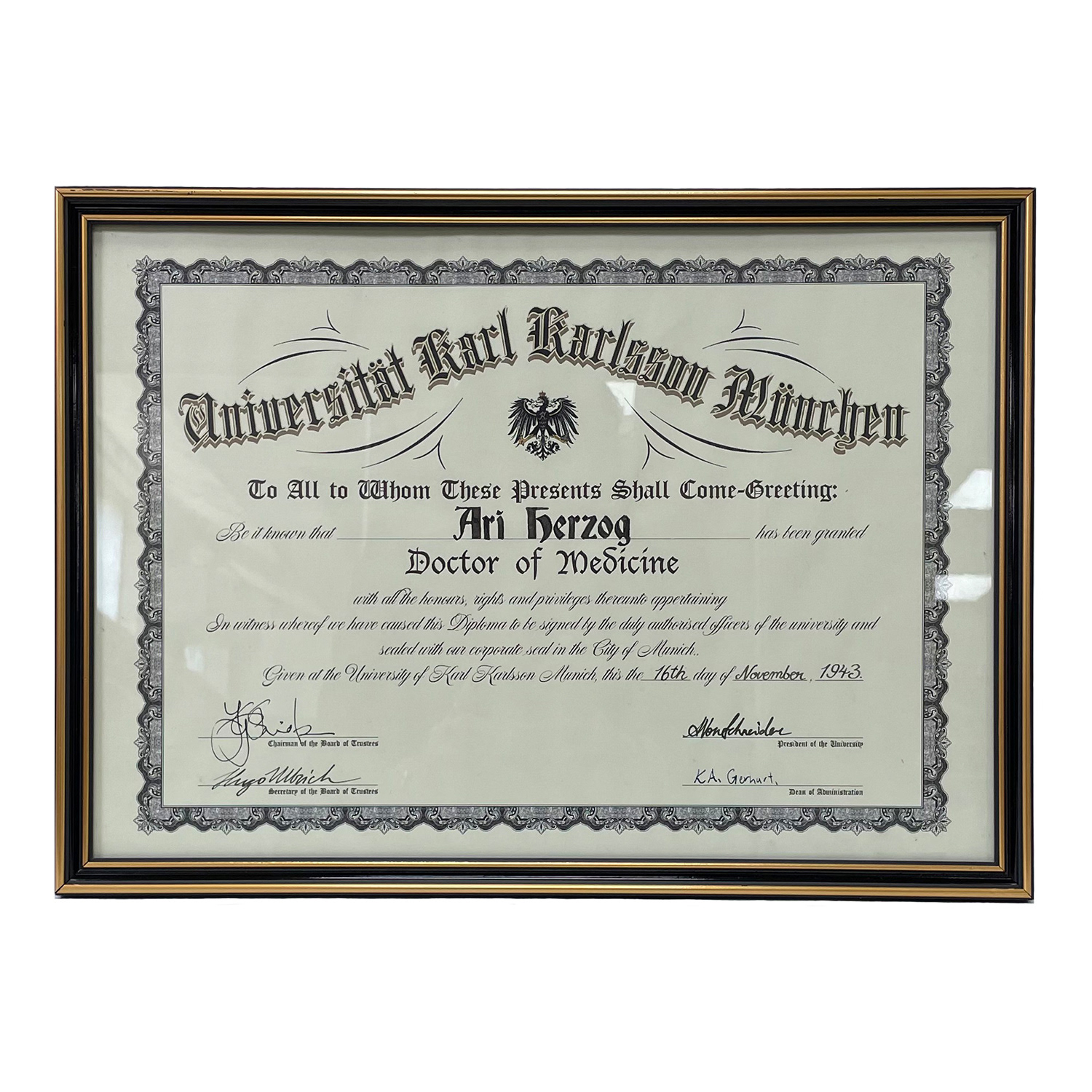 Certificate design for fictional university