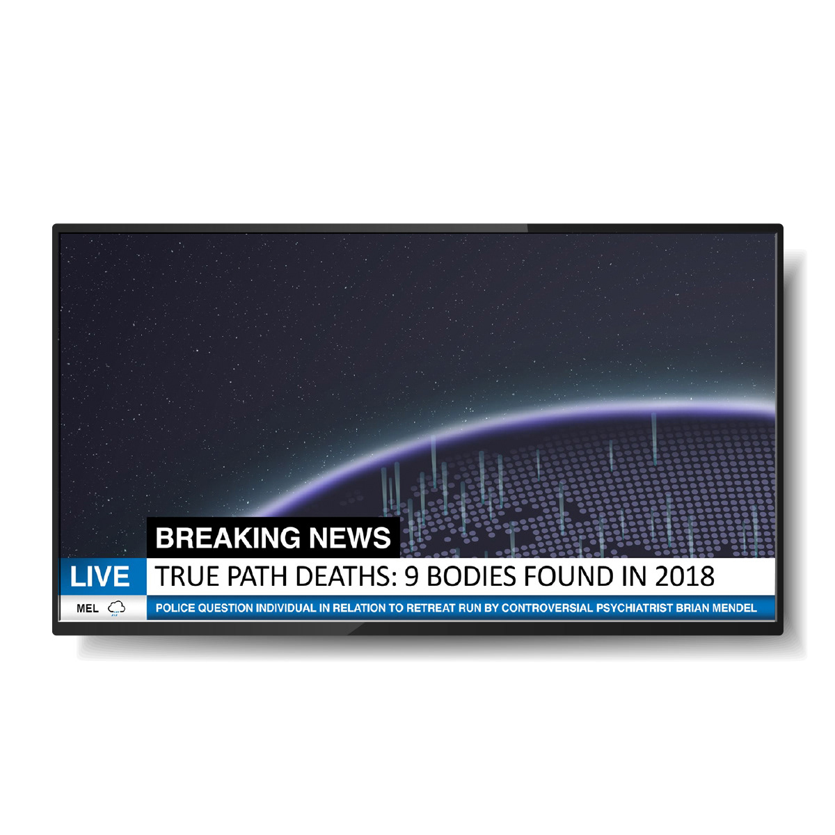 Background and 'ticker' design for news program (news presented added in VFX) (Wentworth S8)