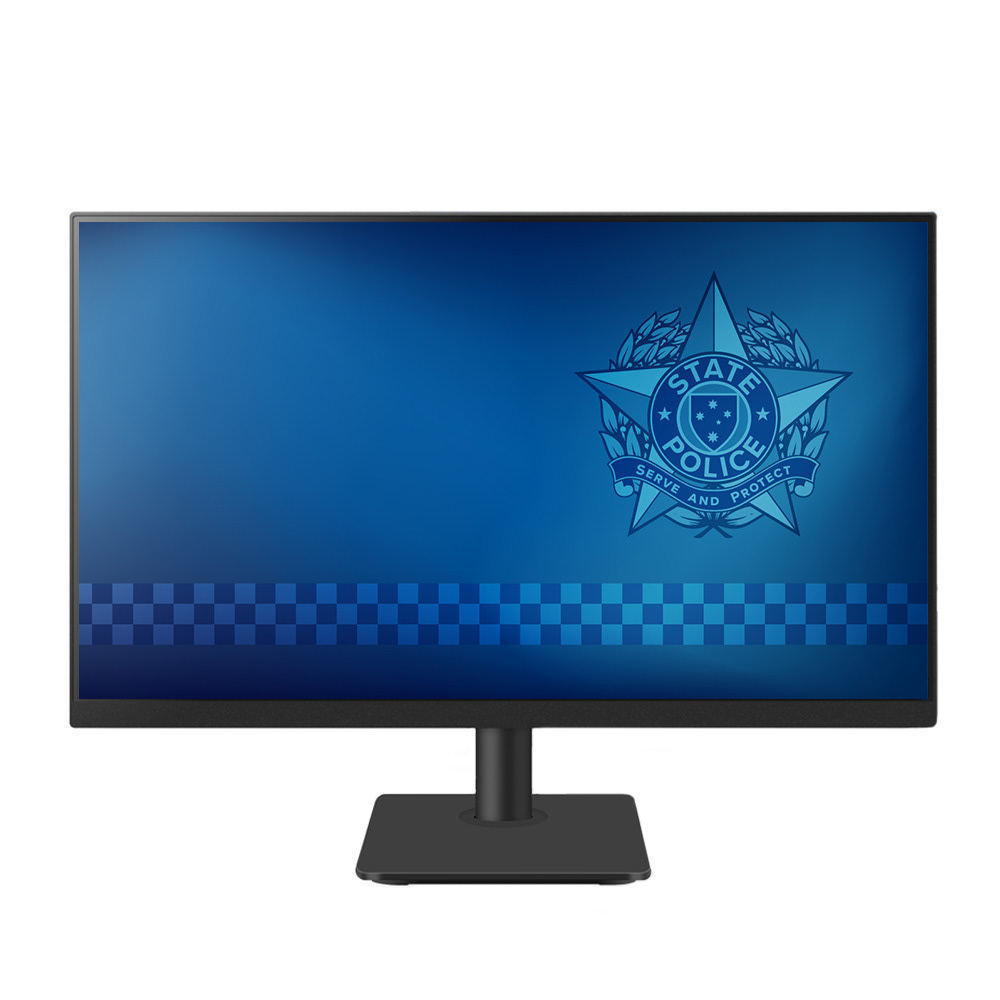 Police crest design applied to desktop background for The Clearing
