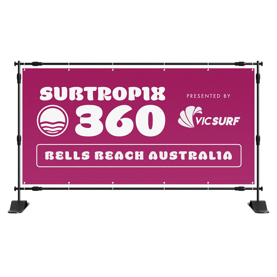 Surf event banner design including brand logos