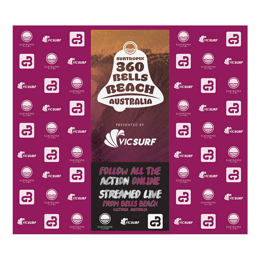 Surf event media wall design including logos