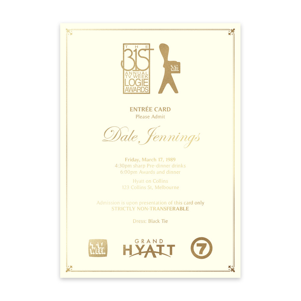 1989 Logie Awards entry card prop