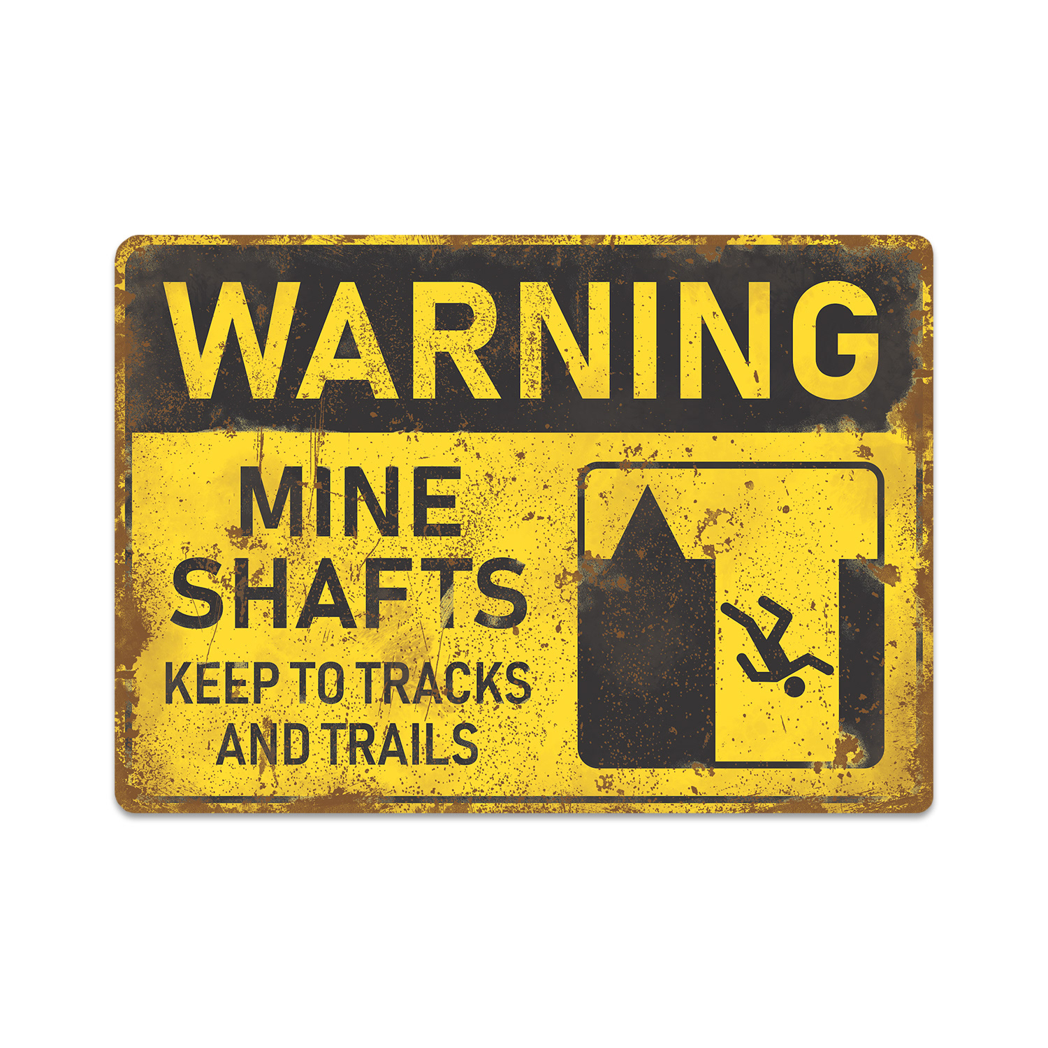 Mine shaft sign design including digital ageing and distressing