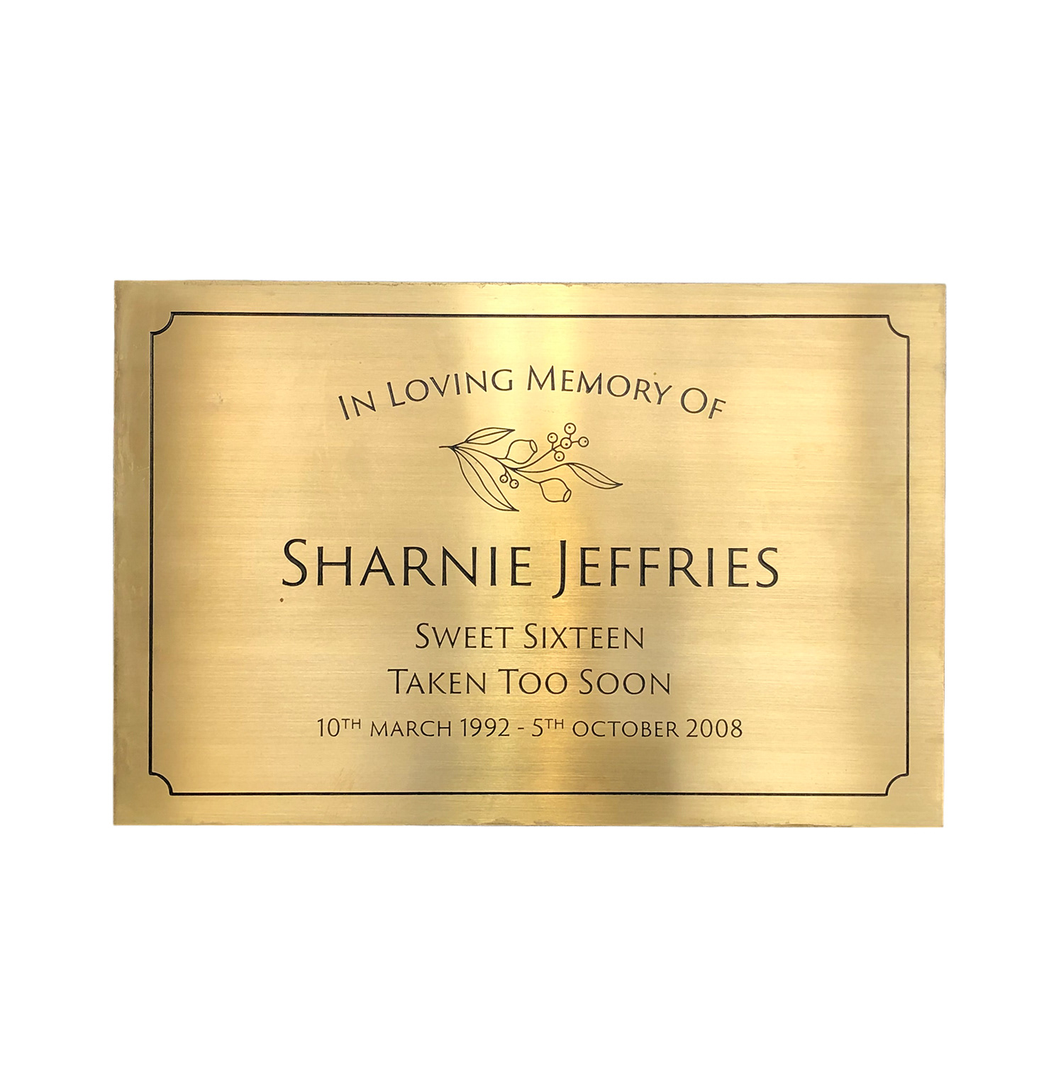 Set piece: memorial plaque, manufacture outsourced.