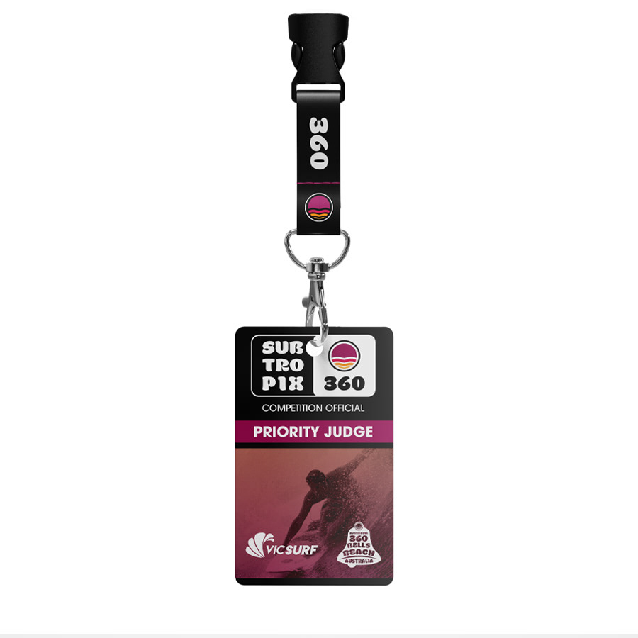 Surf event ID and lanyard design including logo