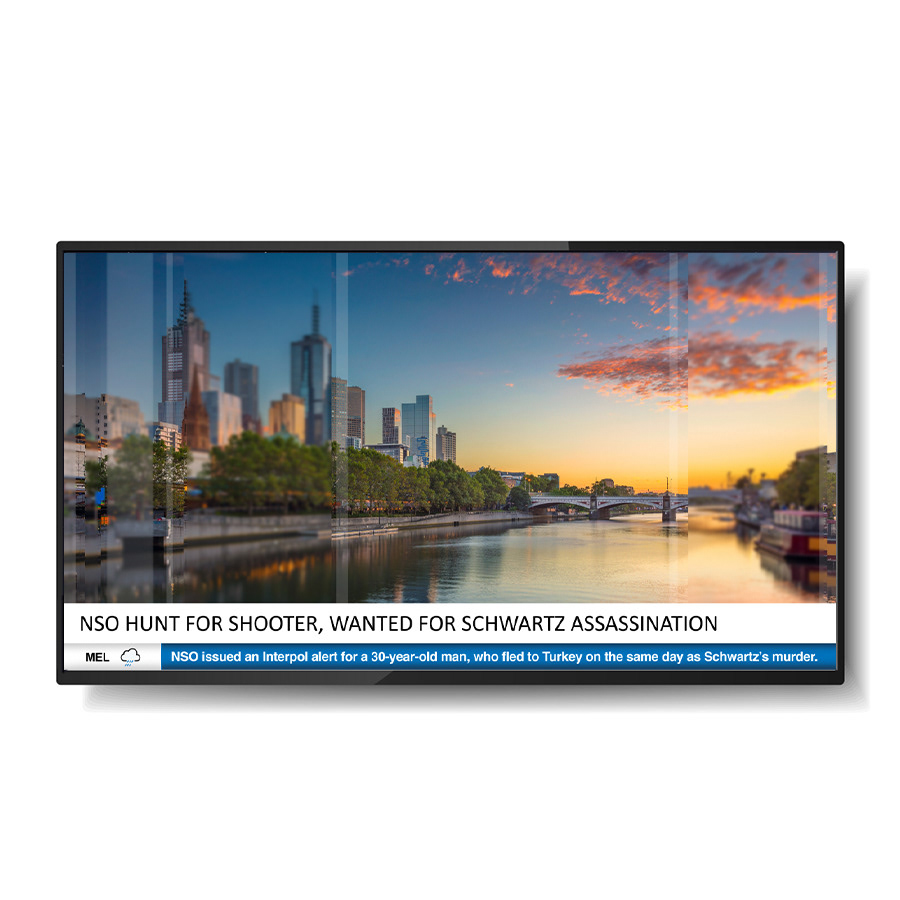 News program background and 'ticker' design (news reporter added in post-production)