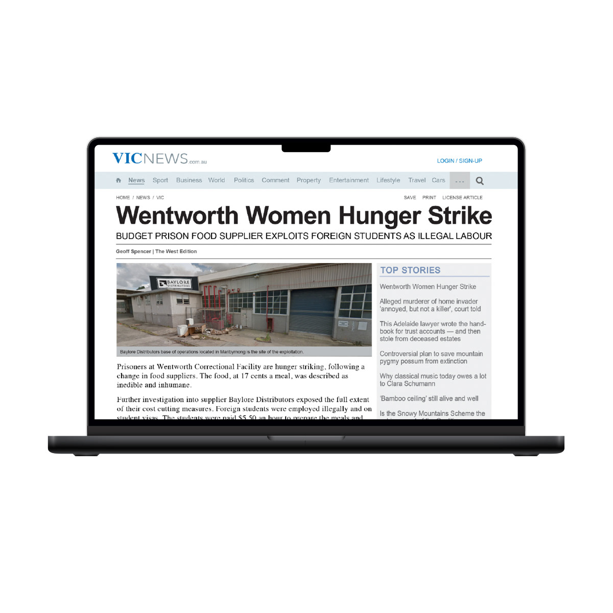 Screen graphic: news webpage