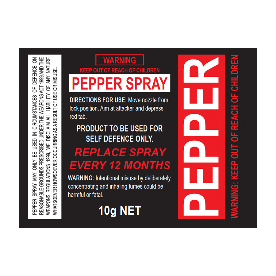 Label design for pepper spray can prop for Dangerous Animals