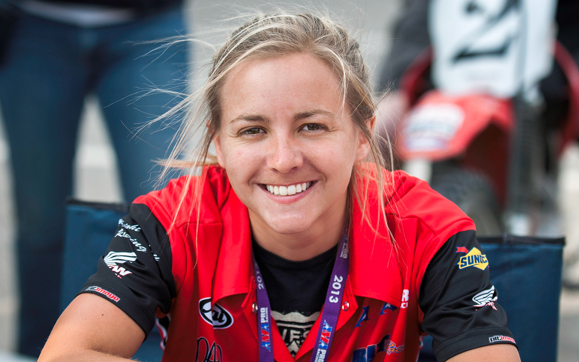 2013 Indy Mile. Shayna in pits prior to winning the AMA Pro Singles.