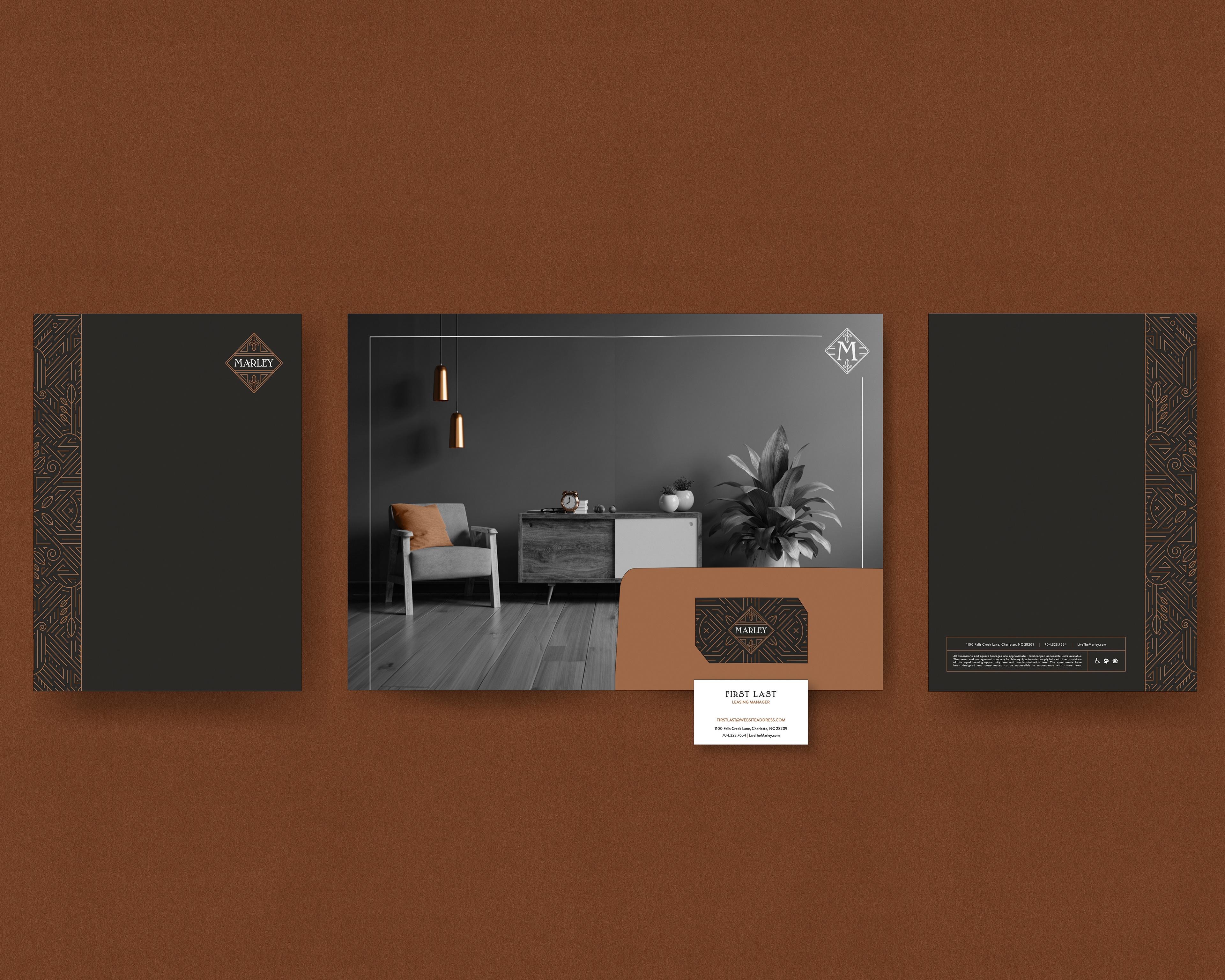 Marley folder and business card