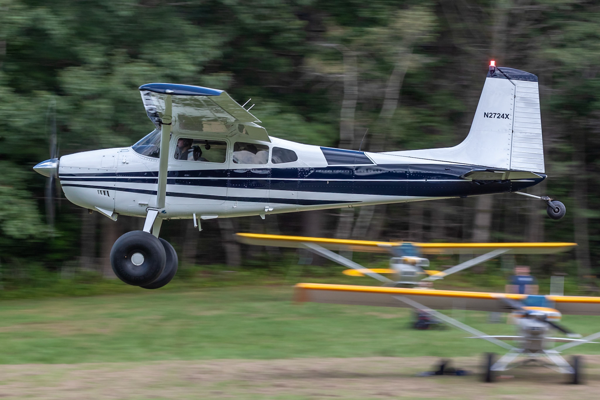 Cessna 180 (N2724X, c/n 18051524) at the STOL competition during the 33rd annual Bowman Field (B10; Livermore Falls, ME) Fly-in on 2019-08-24.