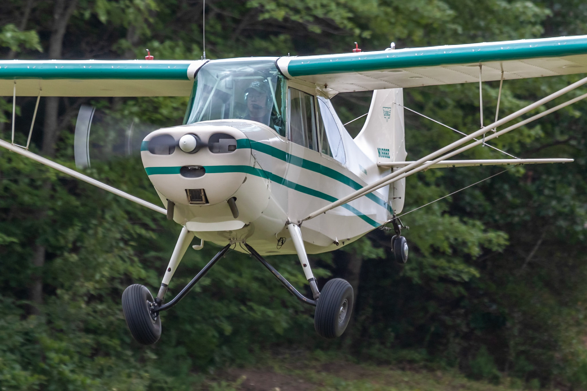 Aeronca 7AC Champion (N1666E, c/n 7AC-5232) at the 33rd annual Bowman Field (B10; Livermore Falls, ME) Fly-in on 2019-08-24.