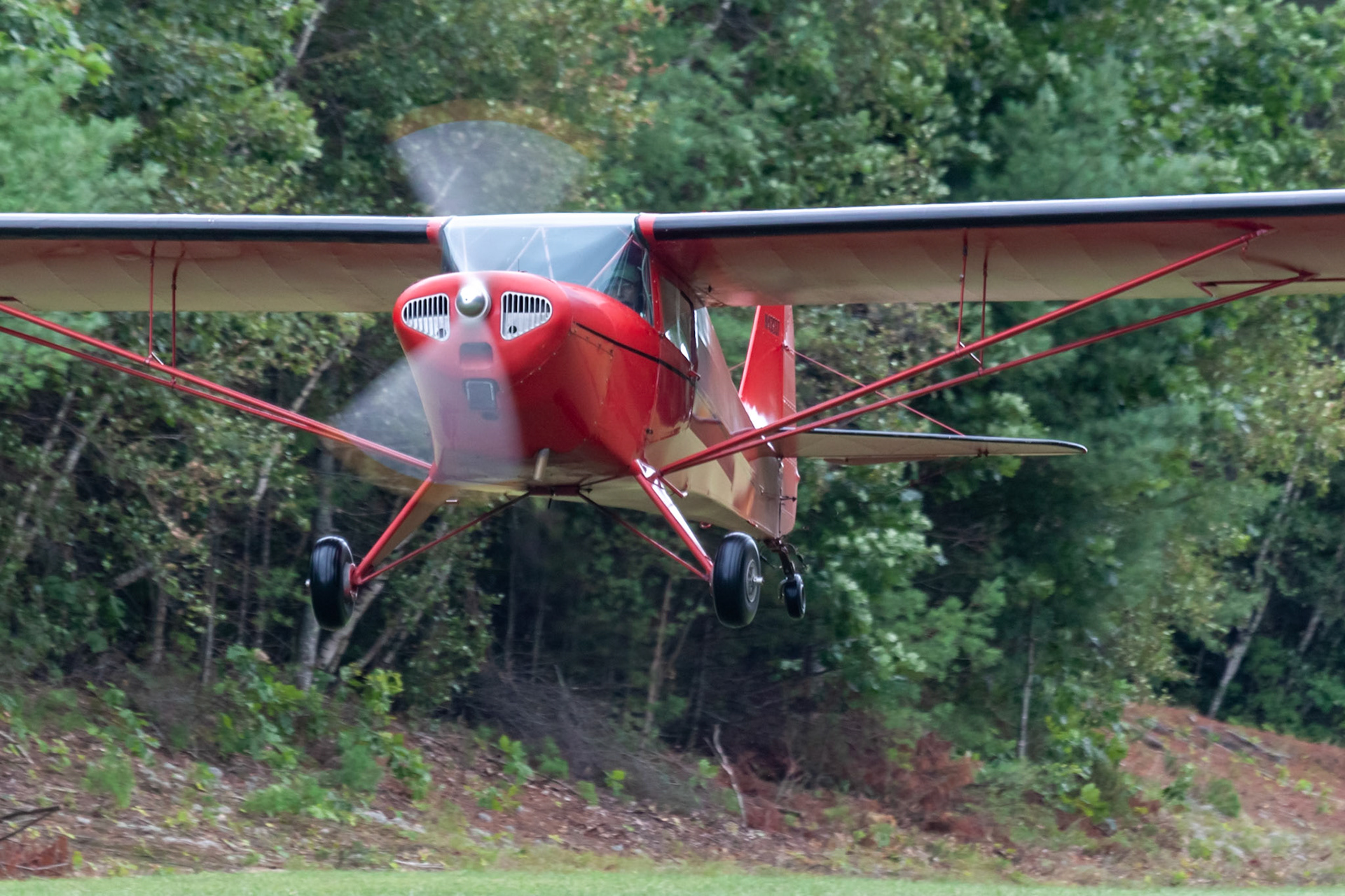 Taylorcraft BC12-D (N43937, c/n 7596) at the 33rd annual Bowman Field (B10; Livermore Falls, ME) Fly-in on 2019-08-24.
