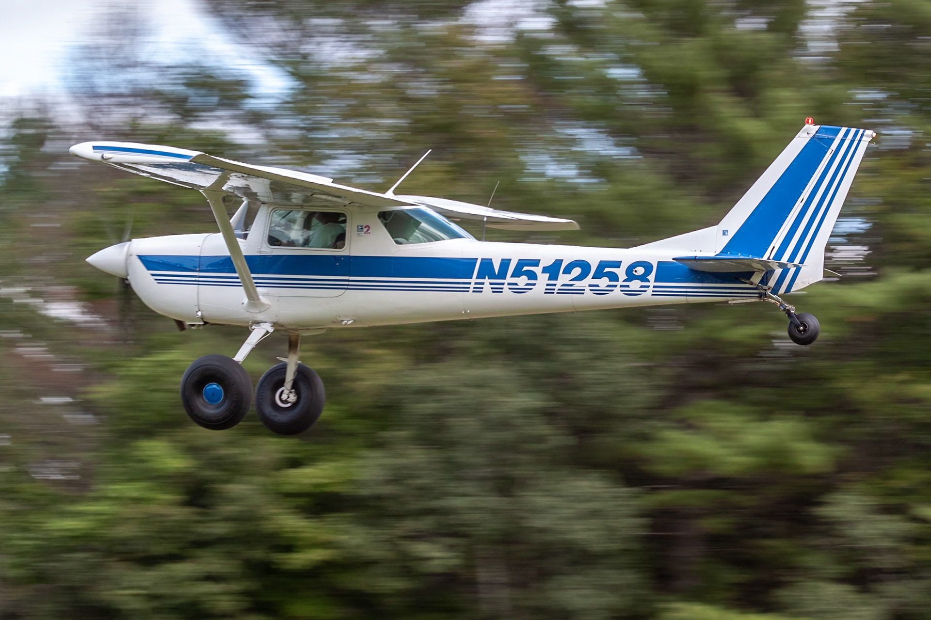 Taildragger conversion Cessna 150J (N51258, c/n 15069877) takes off during the 33rd annual Bowman Field (B10; Livermore Falls, ME) Fly-in on 2019-08-24.