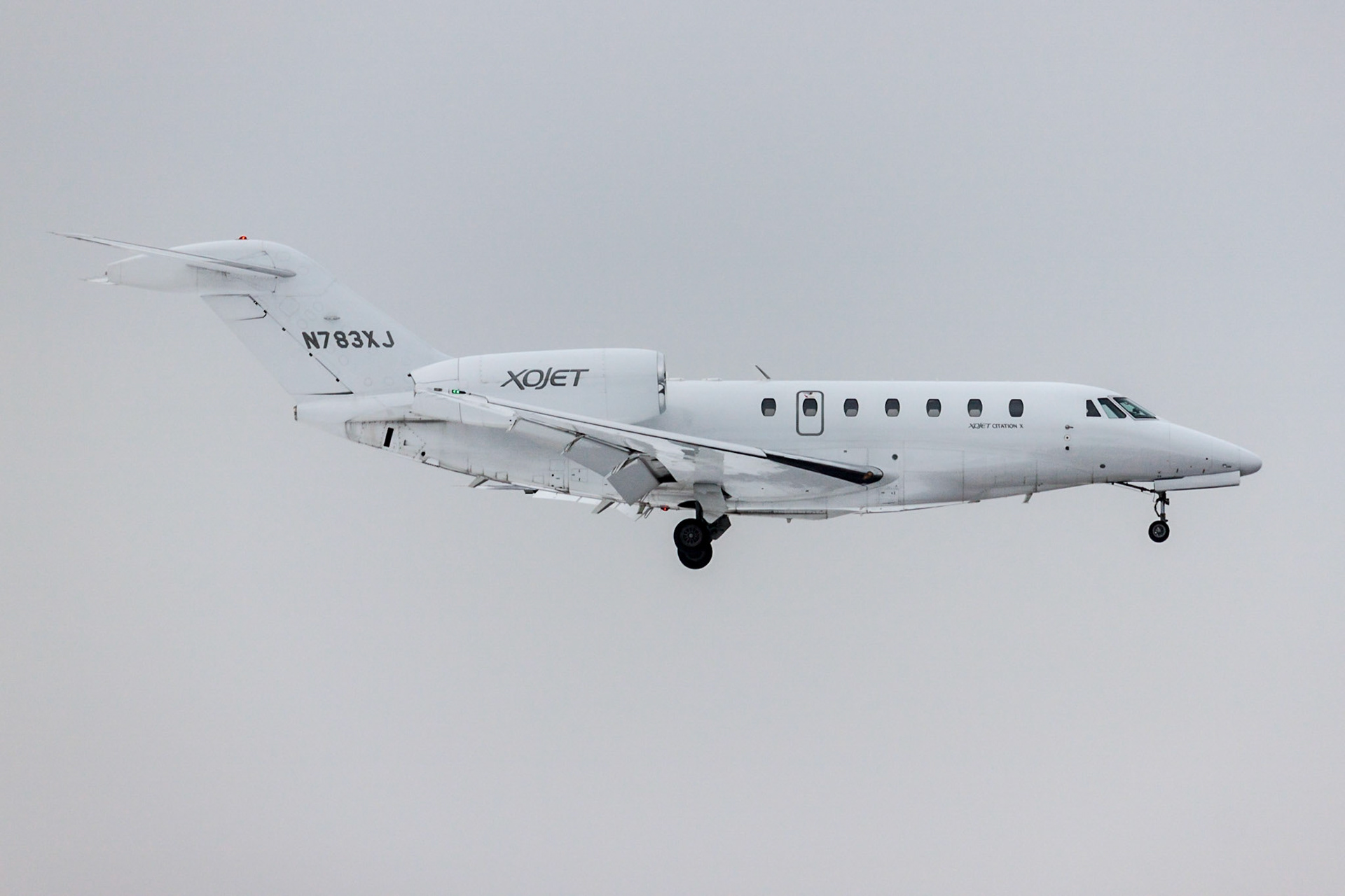 XOJET’s Cessna Citation X (N783XJ) lands in Manchester in February 2016.