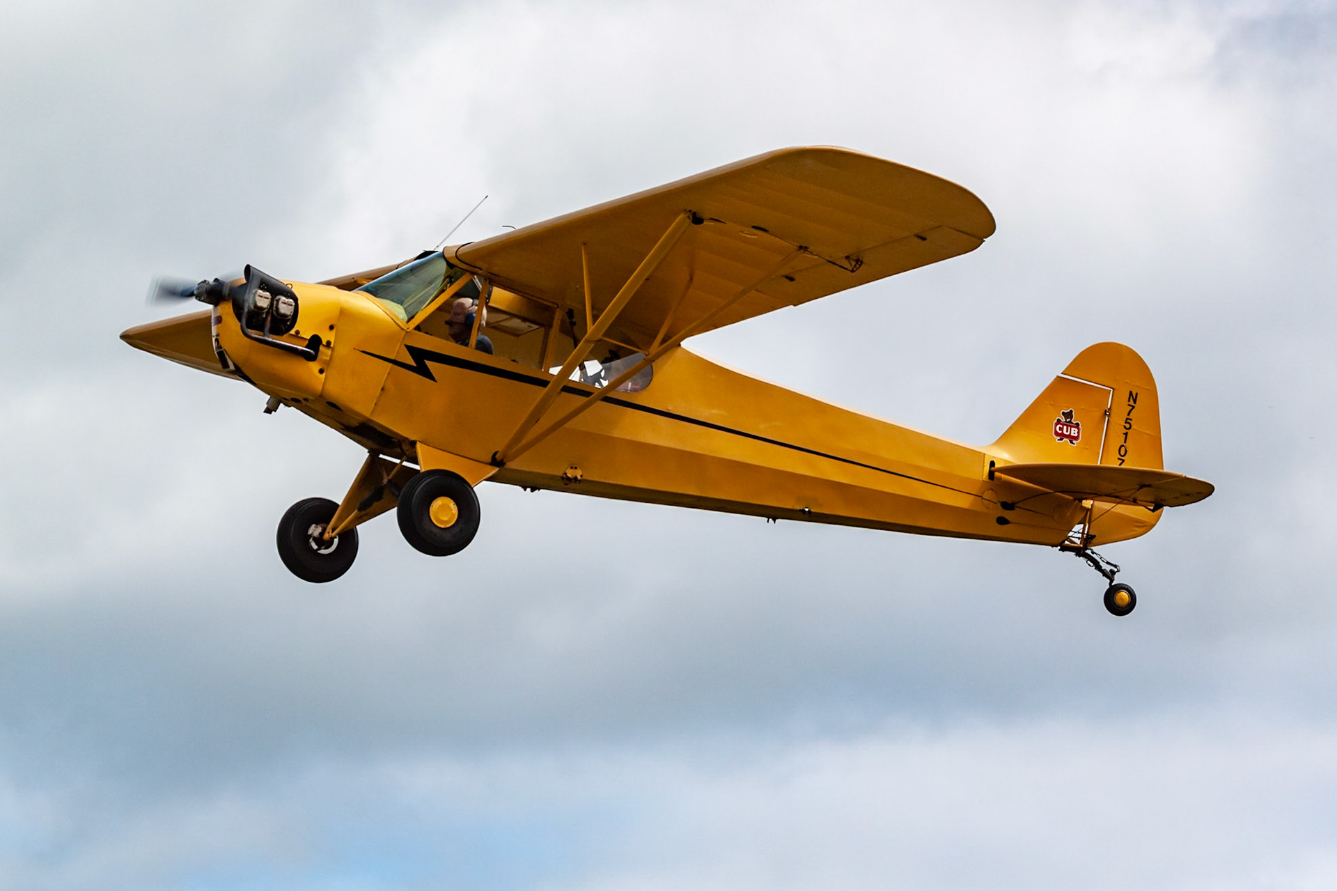Wag-Aero CUBy (N75107, c/n 4794), a Piper J-3 Cub replica, at the 33rd annual Bowman Field (B10; Livermore Falls, ME) Fly-in on 2019-08-24.