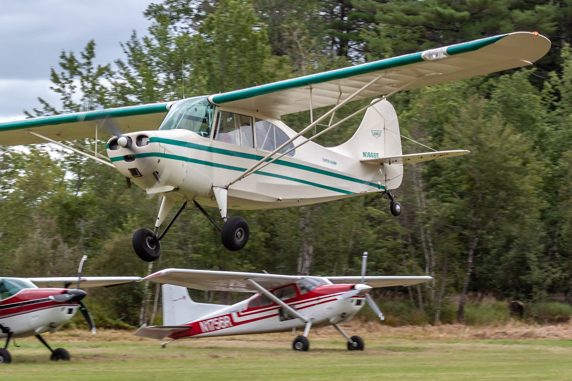 Aeronca 7AC Champion (N1666E, c/n 7AC-5232) at the 33rd annual Bowman Field (B10; Livermore Falls, ME) Fly-in on 2019-08-24.