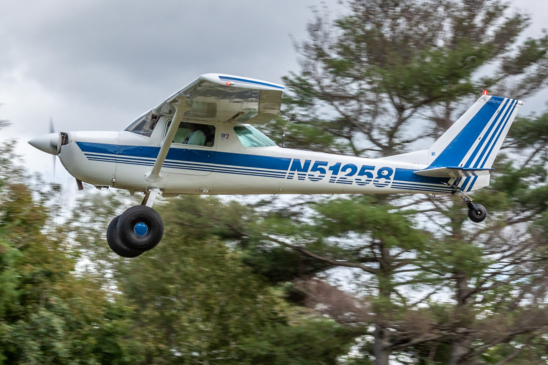 Taildragger conversion Cessna 150J (N51258, c/n 15069877) takes off during the 33rd annual Bowman Field (B10; Livermore Falls, ME) Fly-in on 2019-08-24.