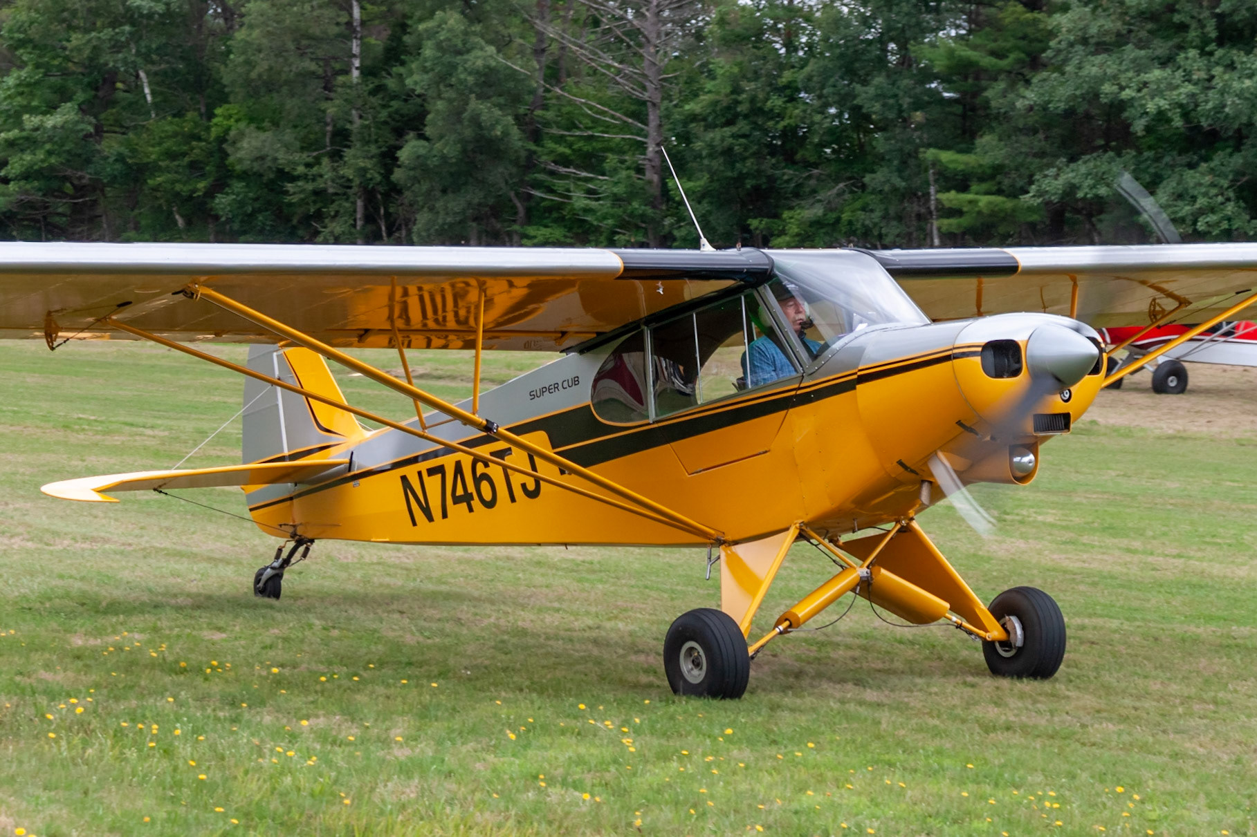Piper PA-18-135 Super Cub (N746TJ, c/n 18-3346, ex- 53-7746) at the 33rd annual Bowman Field (B10; Livermore Falls, ME) Fly-in on 2019-08-24. This is a former Italian Army L-21B (MM53-7746, I-EIKY).