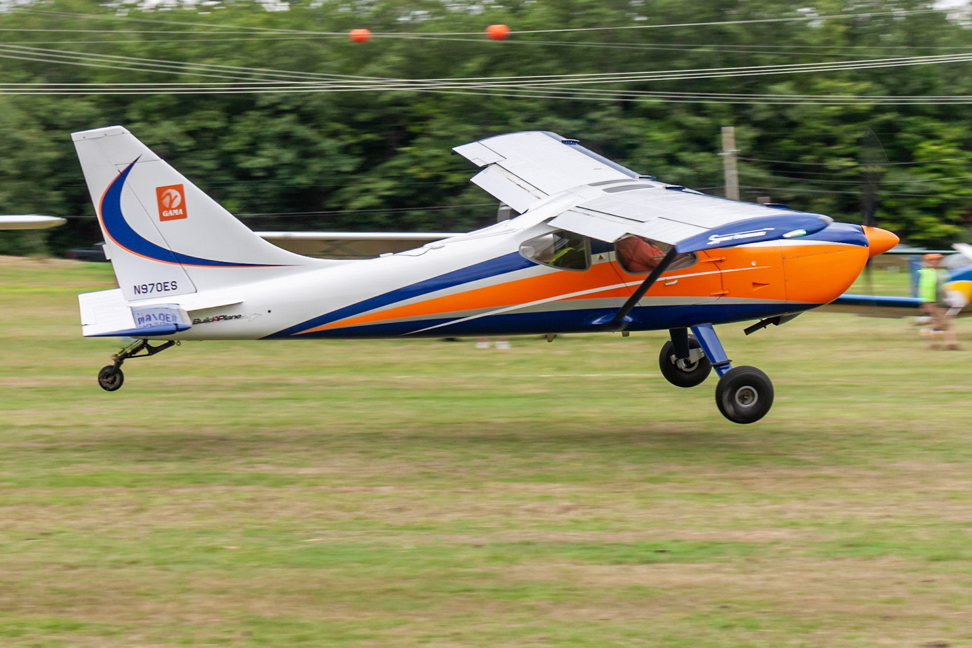 Glasair Sportsman GS-2 (N970ES, c/n 7390) at the 33rd annual Bowman Field (B10; Livermore Falls, ME) Fly-in on 2019-08-24.