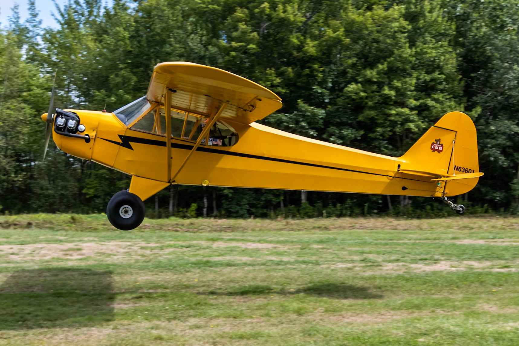 Piper J3C-65 Cub (N63601, c/n 17320) at the Bowman Field (B10) fly-in on 2022-08-27.