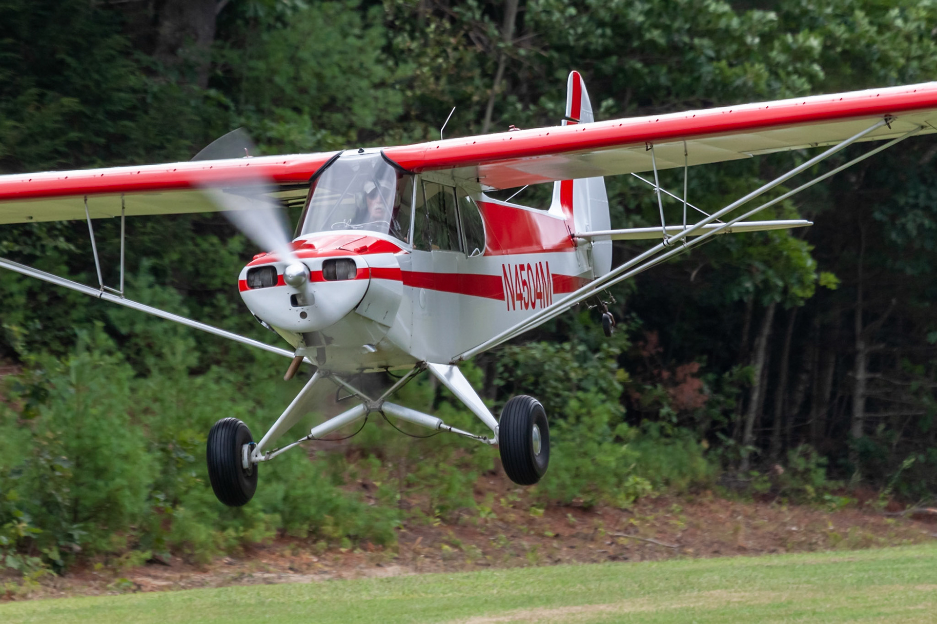Piper PA-11S Cub Special (N4504M, c/n 11-7) at the 33rd annual Bowman Field (B10; Livermore Falls, ME) Fly-in on 2019-08-24.