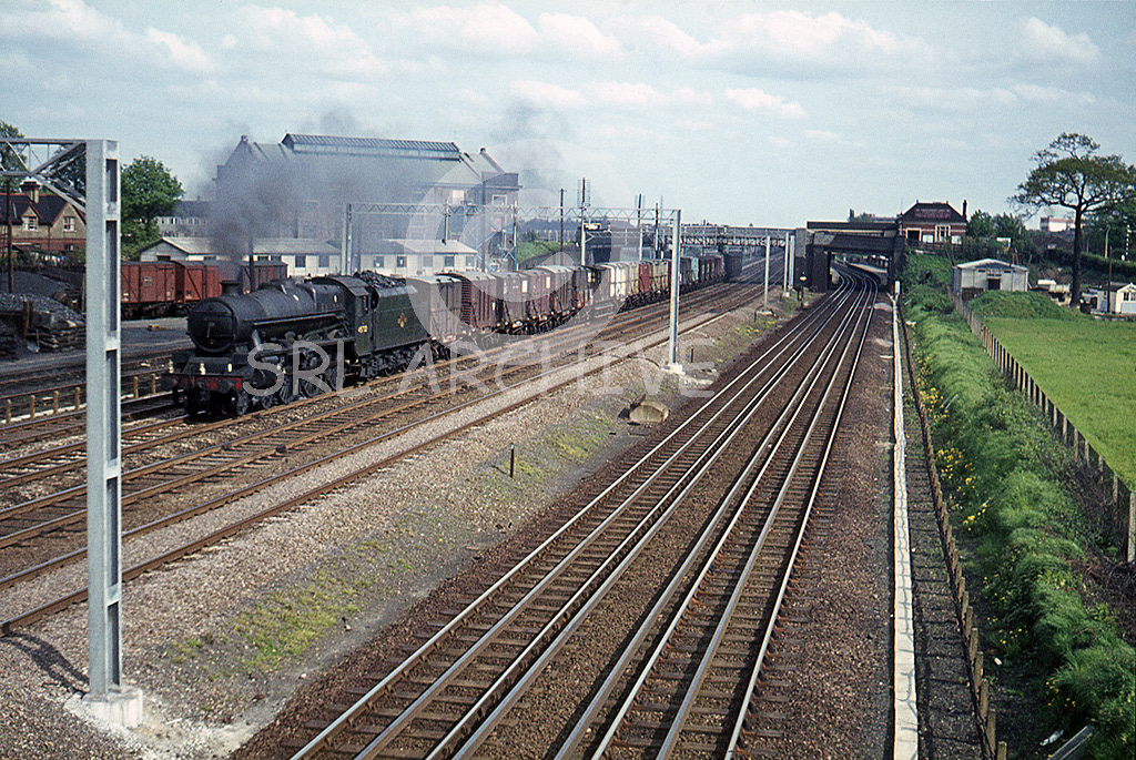 45733 Novelty working a freight northbound on the soon to be electrified WCML at Headstone Lane north of Harrow Saturday 9th May 1964 SRL No 851