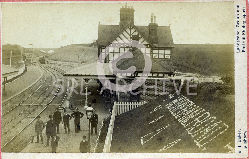 A cdv taken by E.I.Baker of Halisham, Sussex of Horeham Road for Waldron station opened in 1880 by the London, Brighton and South Coast Railway. On the 1st June 1890 it was renamed Horeham Road and Waldron. It changed numerous times over the years until in 1953 just Horam. The station was closed to passenger services on 14th June 1965. SRL No 302 