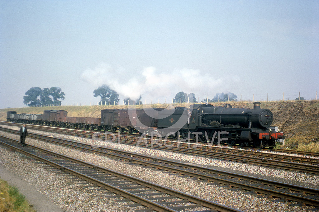 5973 'Rolleston hall' working an express freight having just gone through Iver station near Slough unrecorded date SRL No 750 