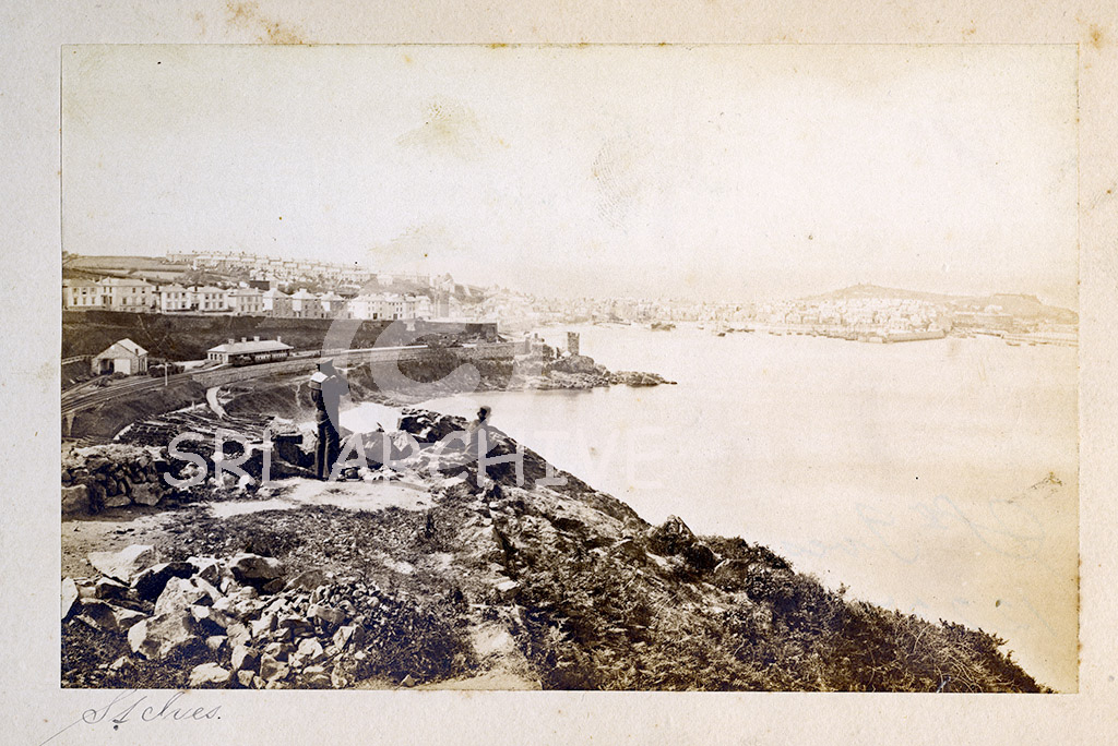 Early view of St Ives bay showing the station in 1877 SRL No 392 