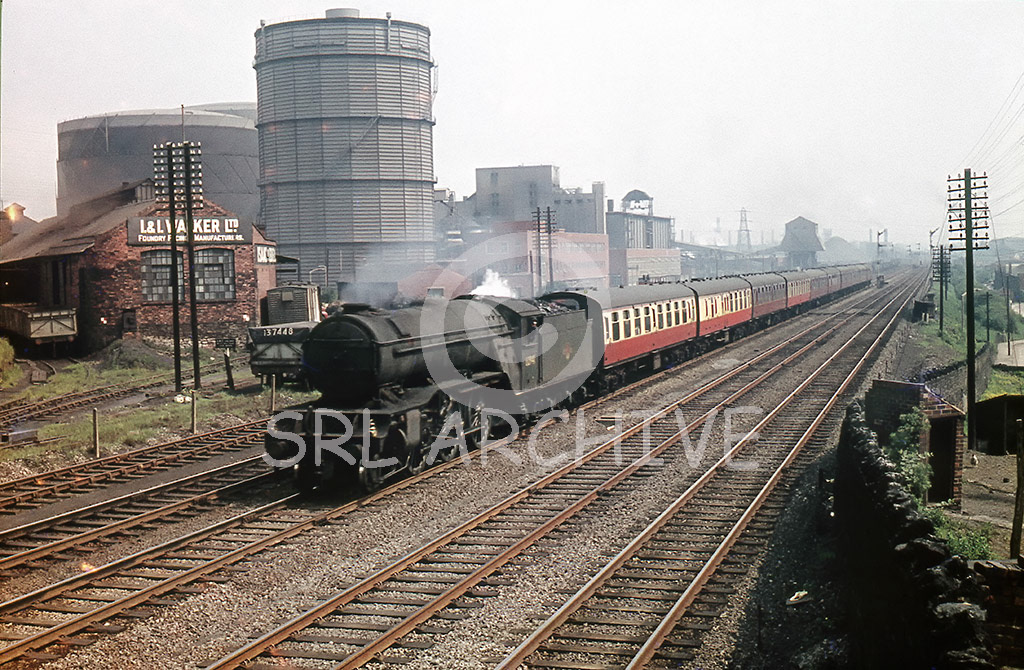 60941 of 50A York North shed is seen approaching Primrose Bridge at the end of Ginhouse lane in Rotherham, passing I&I Walker Ltd of Effington Works manufactures of foundry requisites in 1959. A splendid site for our unknown photographer SRL No 918 