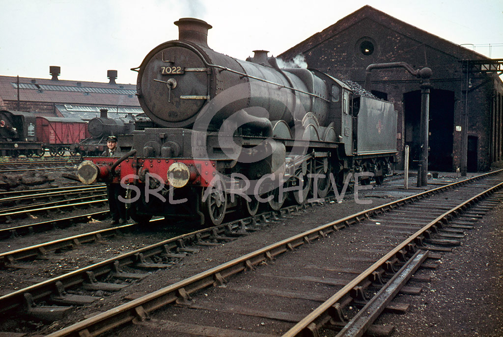 7022 'Hereford Castle' on shed at Worcester in April 1966 SRL No 167 