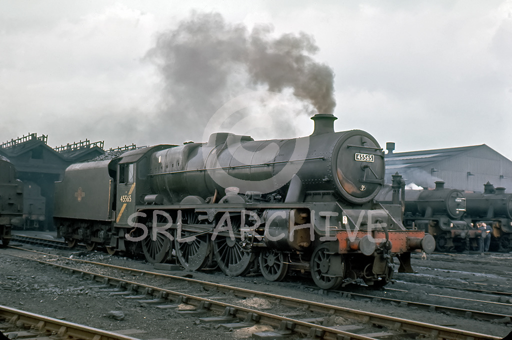 45565 Victoria on shed at Newton Heath, Manchester Sunday 5th June 1966 with the yellow diagonal stripe SRL No 762 