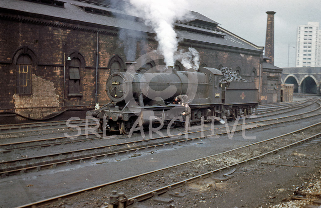 2884 class No 3863 on shed at Bristol Barrow Road still showing the headcode for the previous days rail tour LCGB The Western Ranger which took place on the 15th August 1965 SRL No 672 