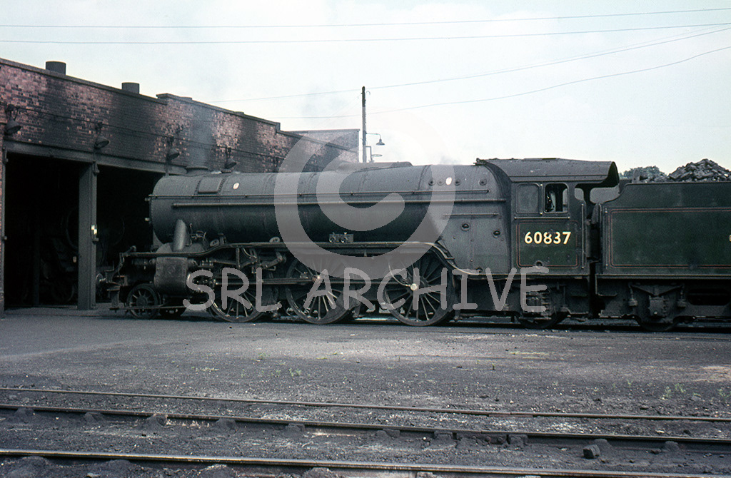 60837 outside Woodford Halse shed in 1964. A York allocated loco and throughout 1964 and the first two months of 1965, York allocated V2's had two daily (except Sunday) fitted freight turns from Yoek to Woodford Halse, normally returning north a few hours later. 60837 suffered a front end prang in November 1965 which resulted in it being withdrawn on the 16th November and scrapped the following month SRL No 534 