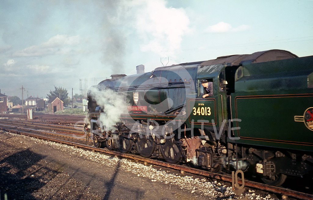 34013 'Oakhampton' waits for the signal at Basingstoke unrecorded date Brian Noakes/SRL No 400 