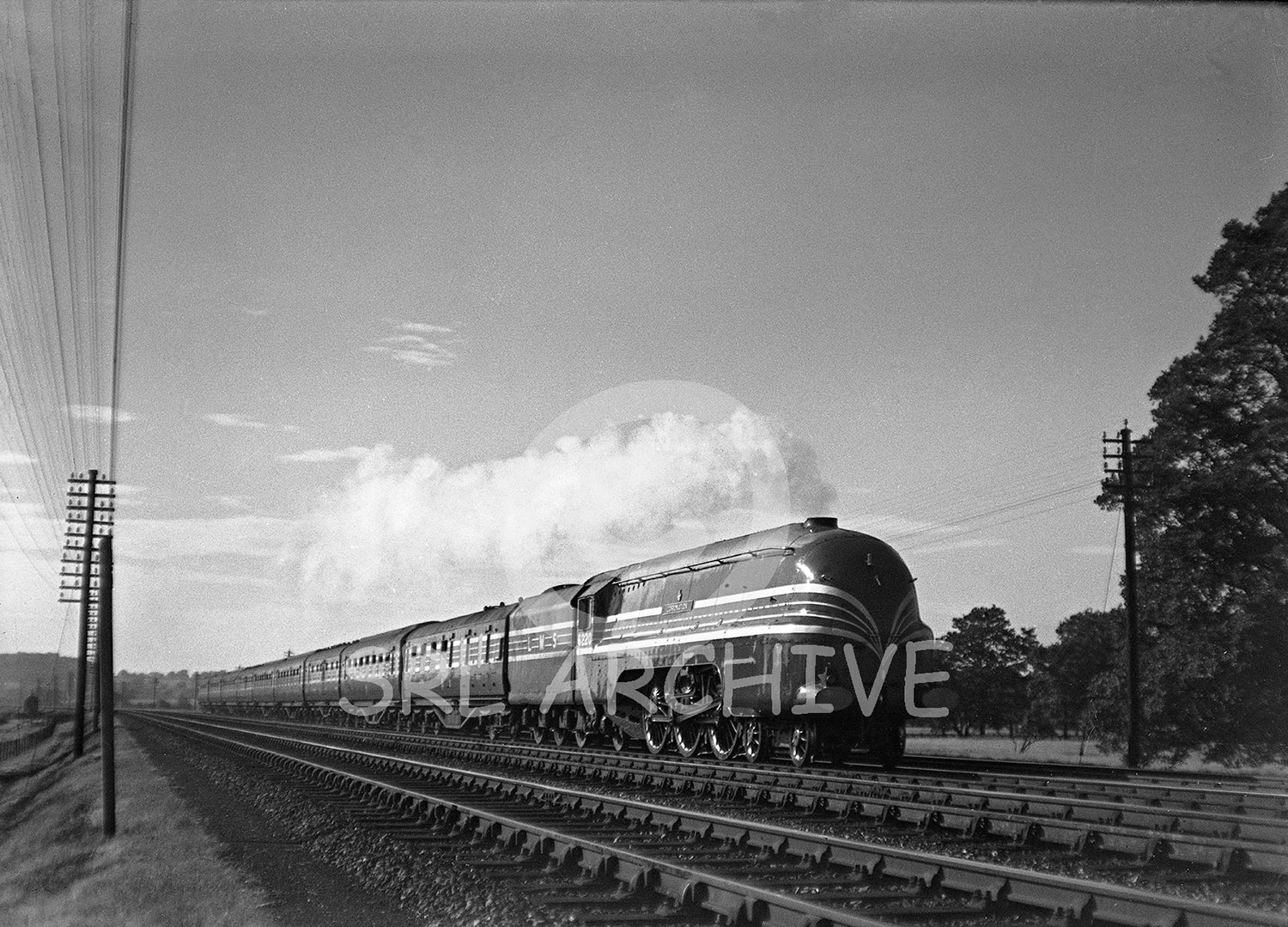 6220 Coronation working the Coronation Scot location might be Weaver Junction near Brinklow around late 1937 SRL No 884 