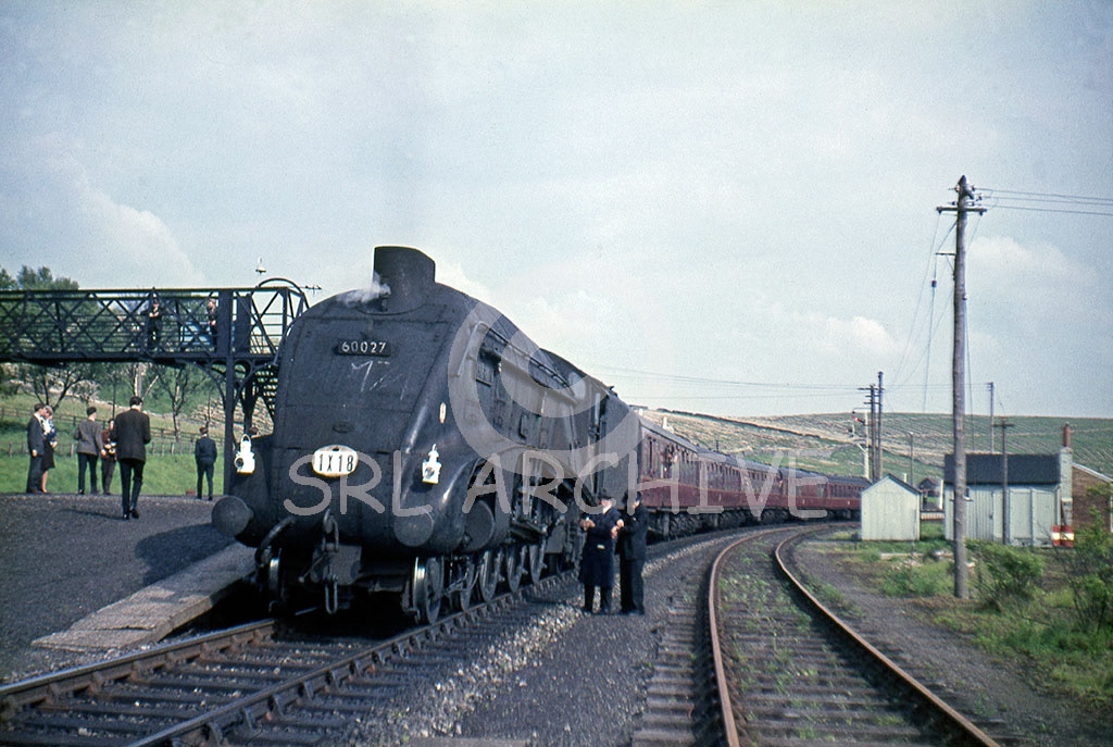 60027 'Merlin' pressed into service to take over from A3 60052 'Prince Palatine' with the SLPF rail tour seen here at Riccarton Junction heading back to Edinburgh 5th June 1965 SRL No 594 