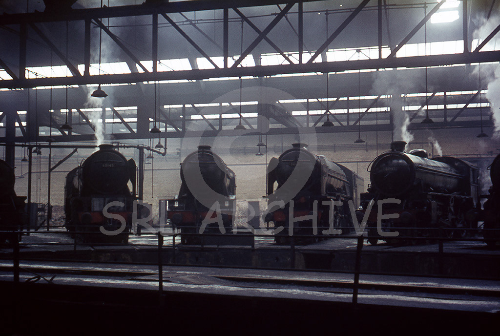 60973 along side A1 60145 'St Mungo' + 60121 'Silurian' with B1 Class 61337 inside York Roundhouse March 1965 John Feild/SRL No 443 