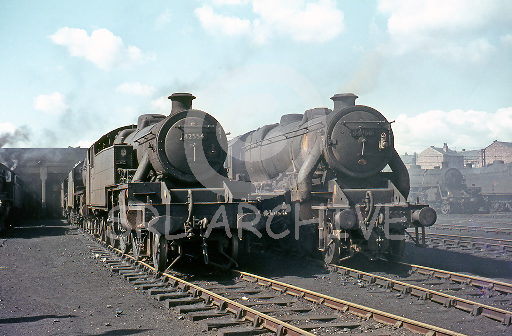 Caprotti 44753 along side 4P Class 42554 on shed at Wigan 1964 Brian Noakes SRL No 270 