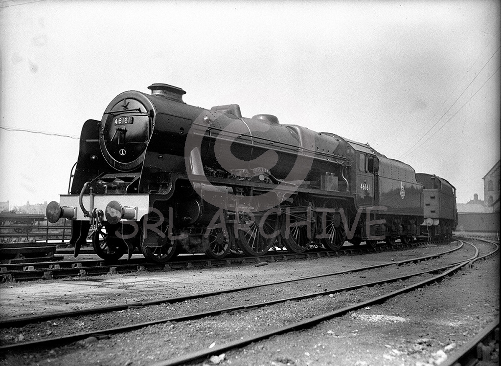 Stanier LMS Royal Scot Class 4-6-0 No 46161 'Kings Own' . The locomotive was rebuilt in October 1946 and is seen here in that form in 1955.  Maybe another William Hubert Foster glass plate as purchased with others known to have been taken by him SRL No 222