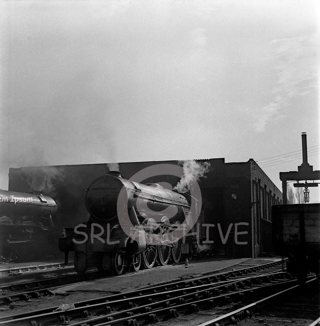 60065 'Knight of the Thistle' + 60063 'Isinglass' at Grantham no date but the shed closed in September 1963 SRL No 410 