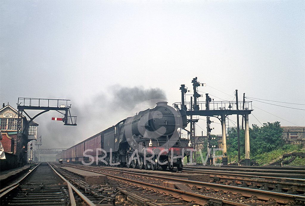 60044 'Melton' superb low angle shot passing Darlington North signal box with the up Anglo-Scottish Car Carrier 8th June 1963 Geoff.F.Todd/SRL No 789 