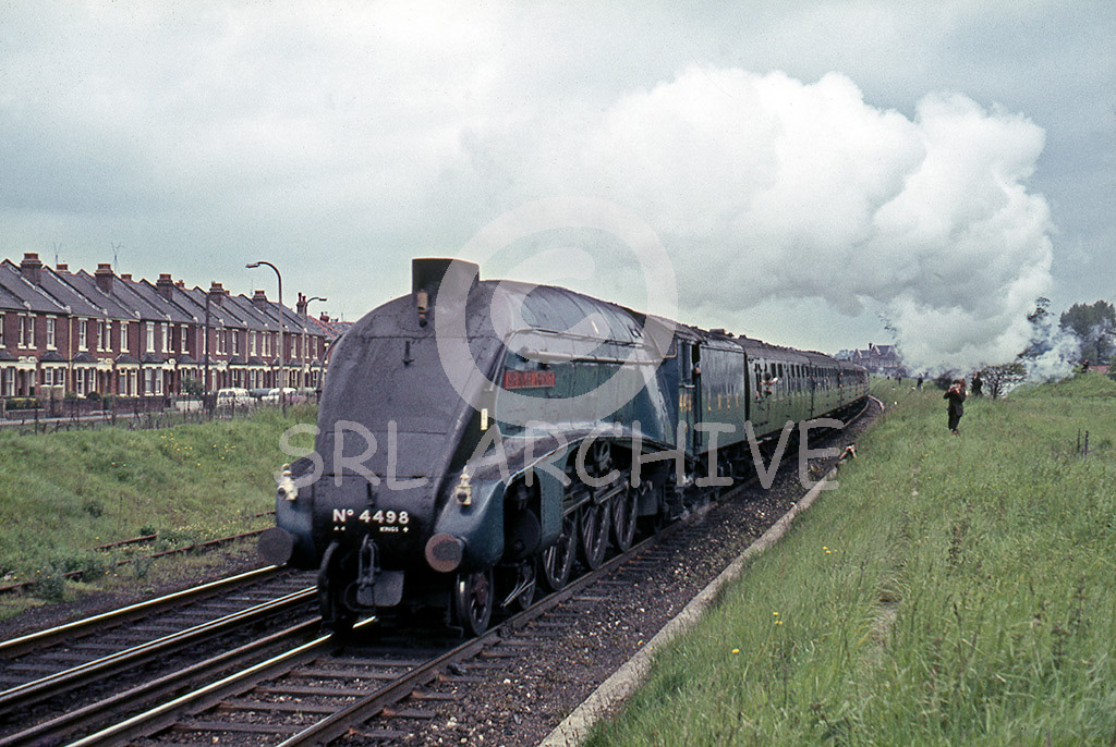 4498 'Sir Nigel Gresley' at Eastleigh with the A4 Locomotive Society Southern rail tour 3rd June 1967 SRL No 117 