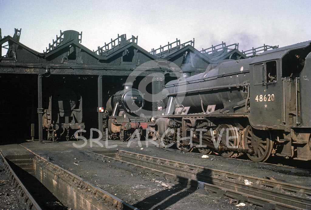 48356 with it's front end poking out of the shed and 48620 facing it at Newton Heath MPD mid 1968 SRL No 1038 