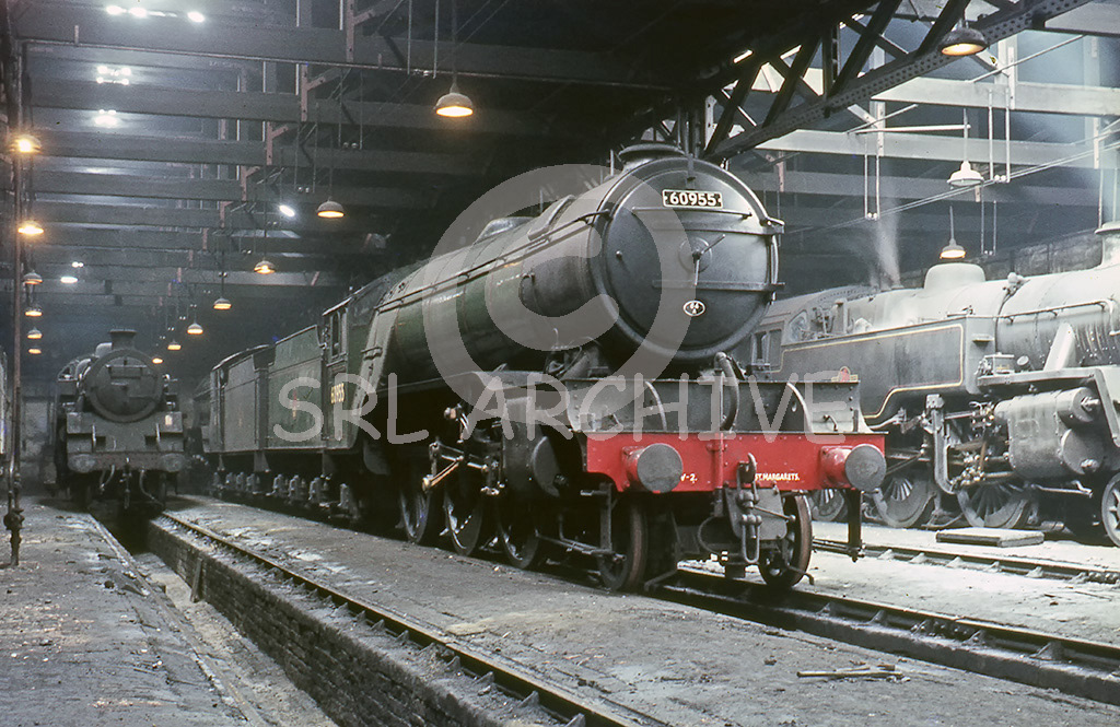 60955 making a fabulous sight inside St Margarets shed, Edinburgh after returning north from Darlington Works in August 1965. Behind 60955 we see another V2 60835 'The Green Howard,Alexandra, Princess of Wale's Own Regiment' along a BR Standard 4MT simmering from the safety valves Brian Noakes/SRL No 71 